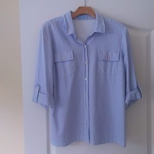 J McLaughlin Catalina Cloth Plaid Button Top L EUC